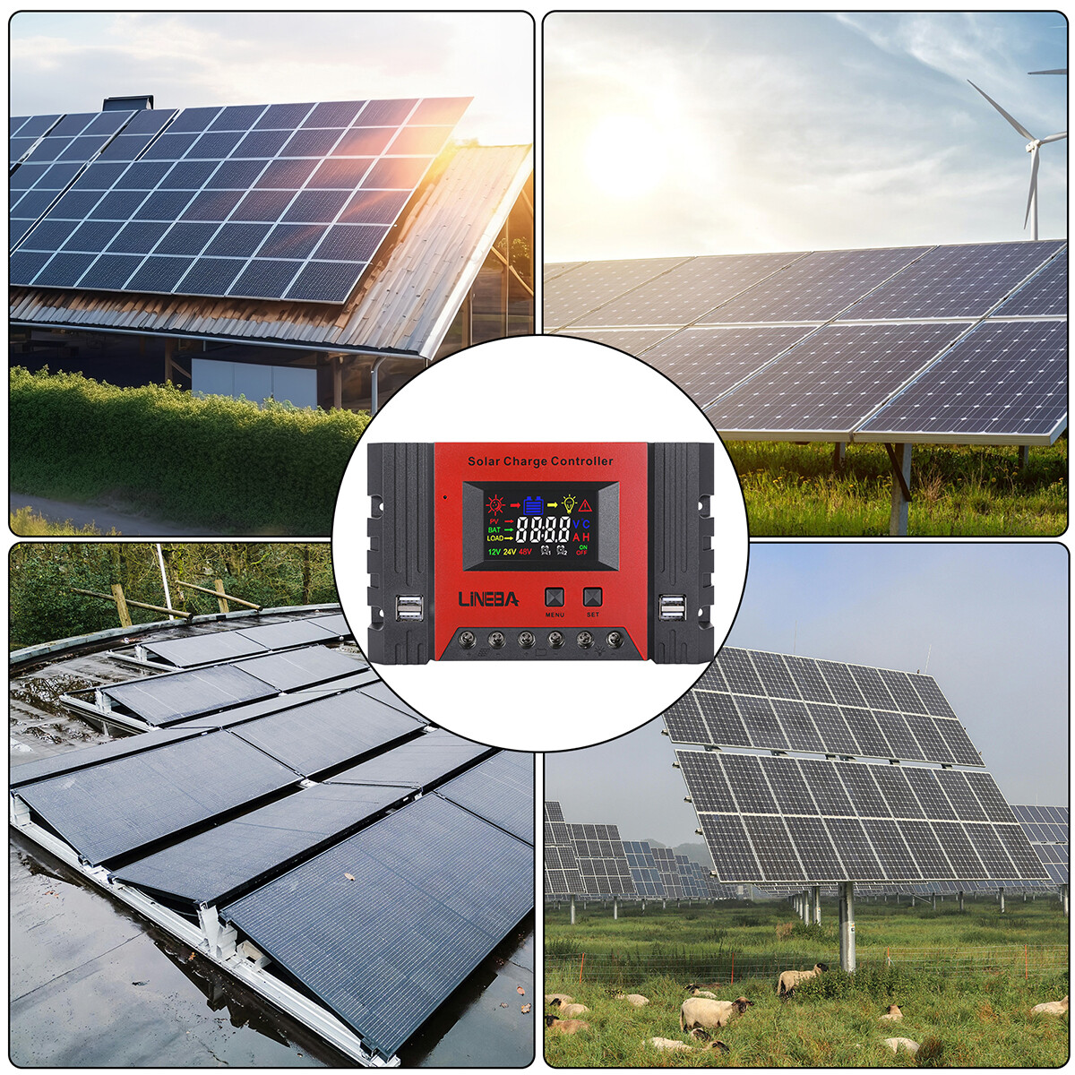 PWM 12V/24V/48V Solar Charge Controller with LCD Display LifePO4 Auto Regulator