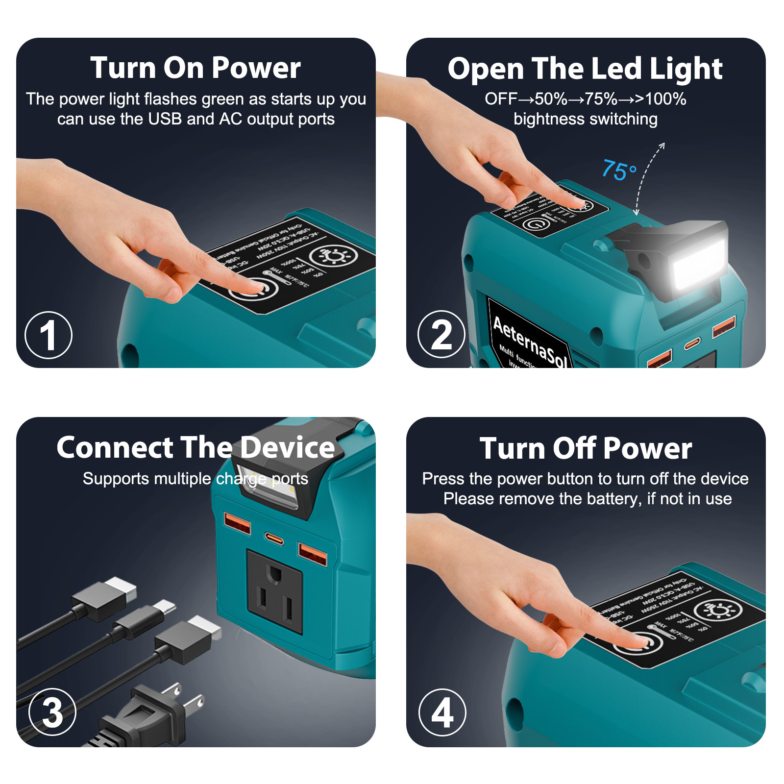 For Makita 18V Battery Power Inverter 250W Peak 500W AC 110V 3 USB Ports