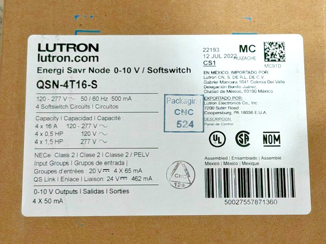 Lutron QSN-4T16-S 0-10V Softswitch Dimmer 120-277V LED Light Control New