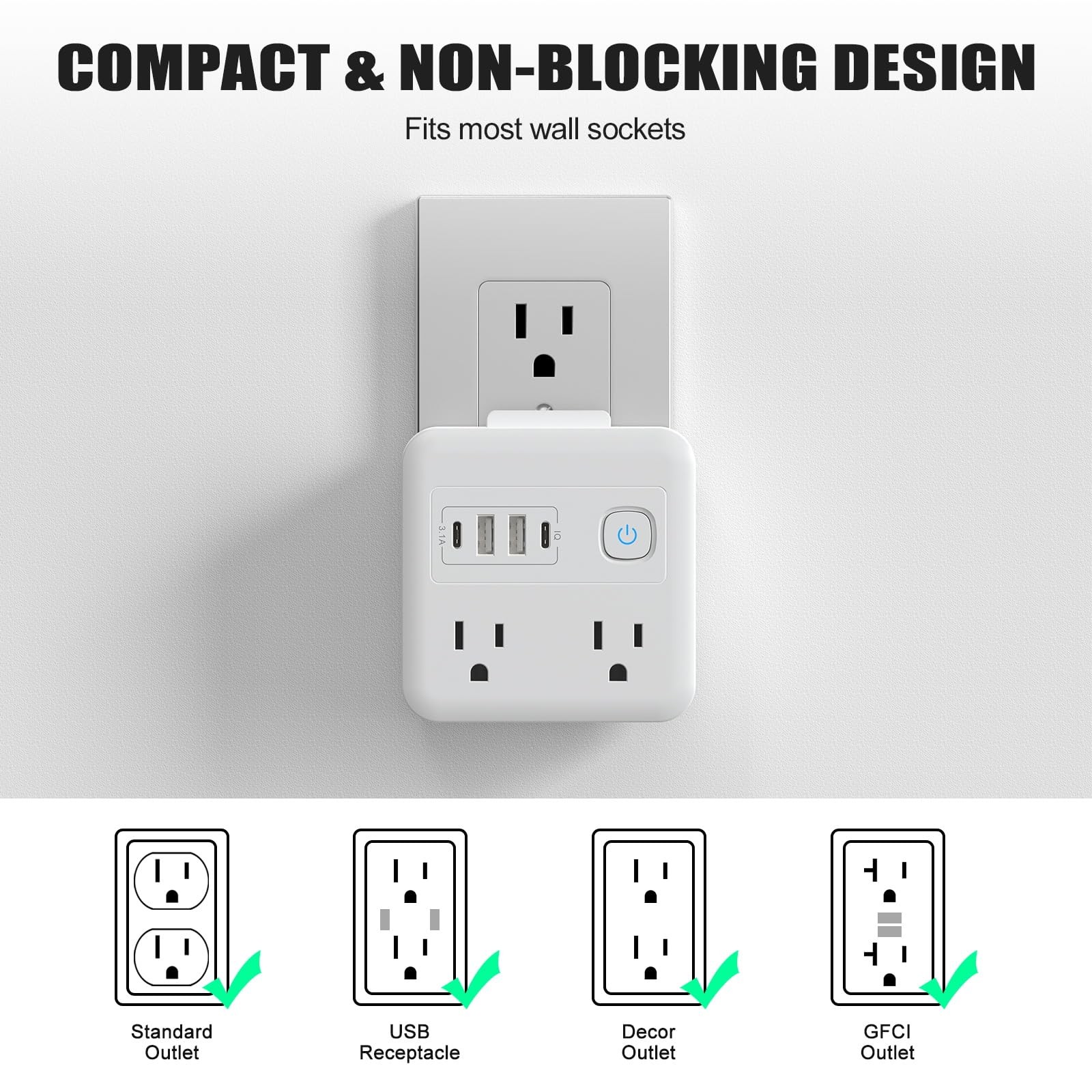 8-in-1 Multi Plug Expander, Outlet Extender with 4 Outlets & 4 USB Ports (2 U…