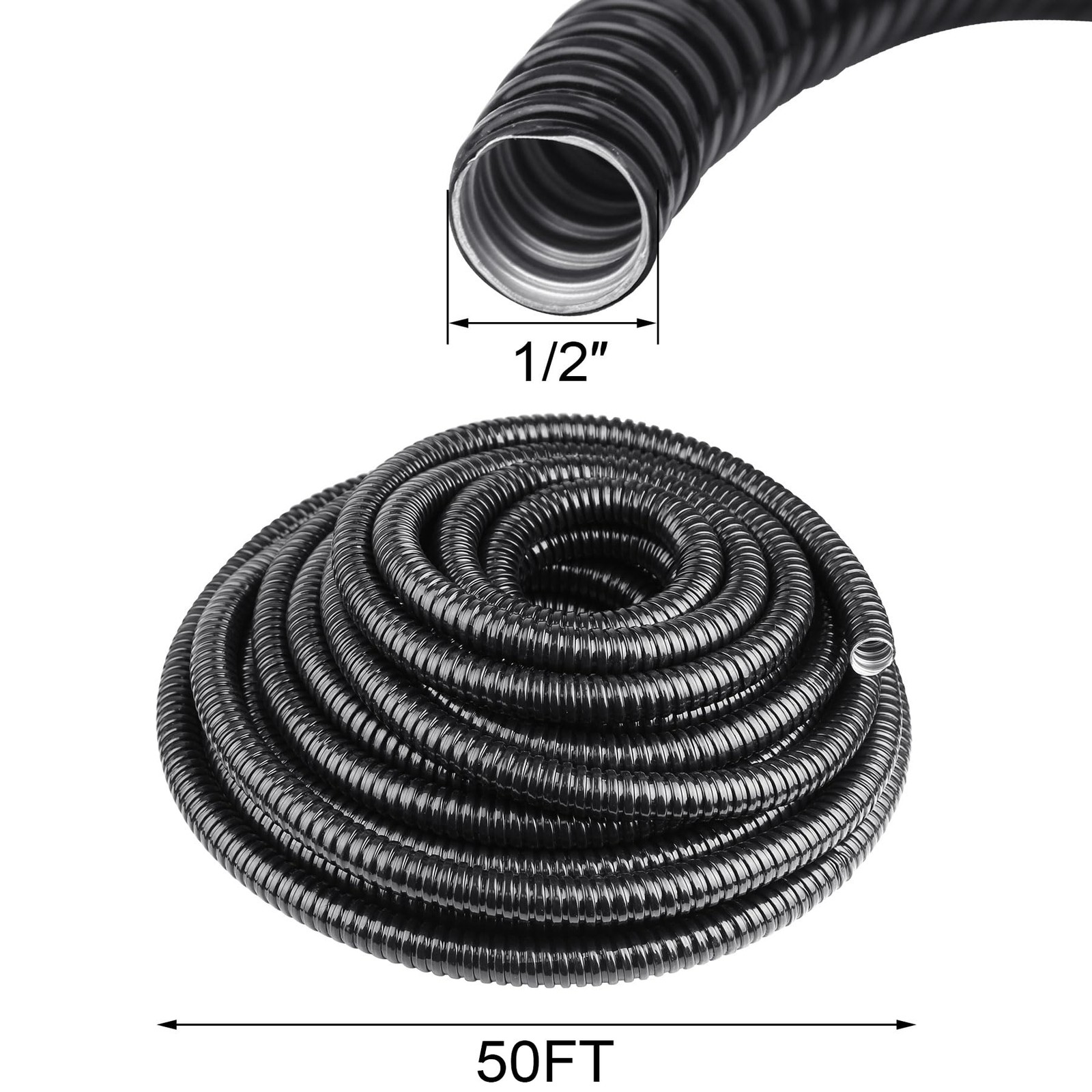 Qlvily 1/2 inch x 50 ft Flexible Electrical Conduit, PVC Coated 1/2″, Black