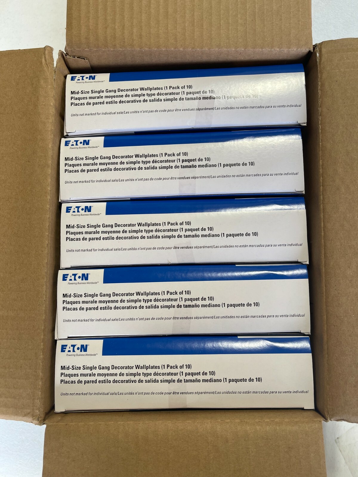 Eaton PJ26W-10-LW Mid-Size Single Gang Decorator Wallplates , 50 Plates