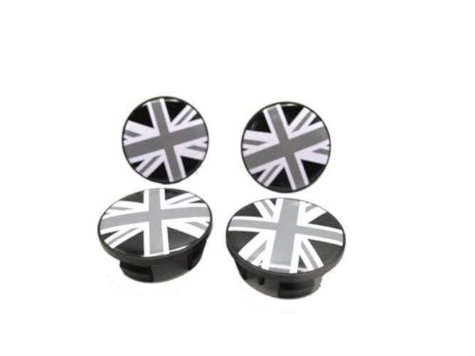 Black/Gray Union Jack Wheel Hub Center Cover for Cooper MK2 (54 mm)
