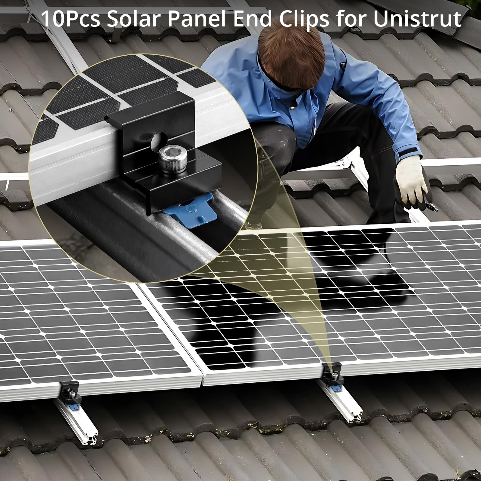 Anbte 10pcs Solar Panel End Clamp for 1.18″(30mm) & 1.38″(35mm), Black