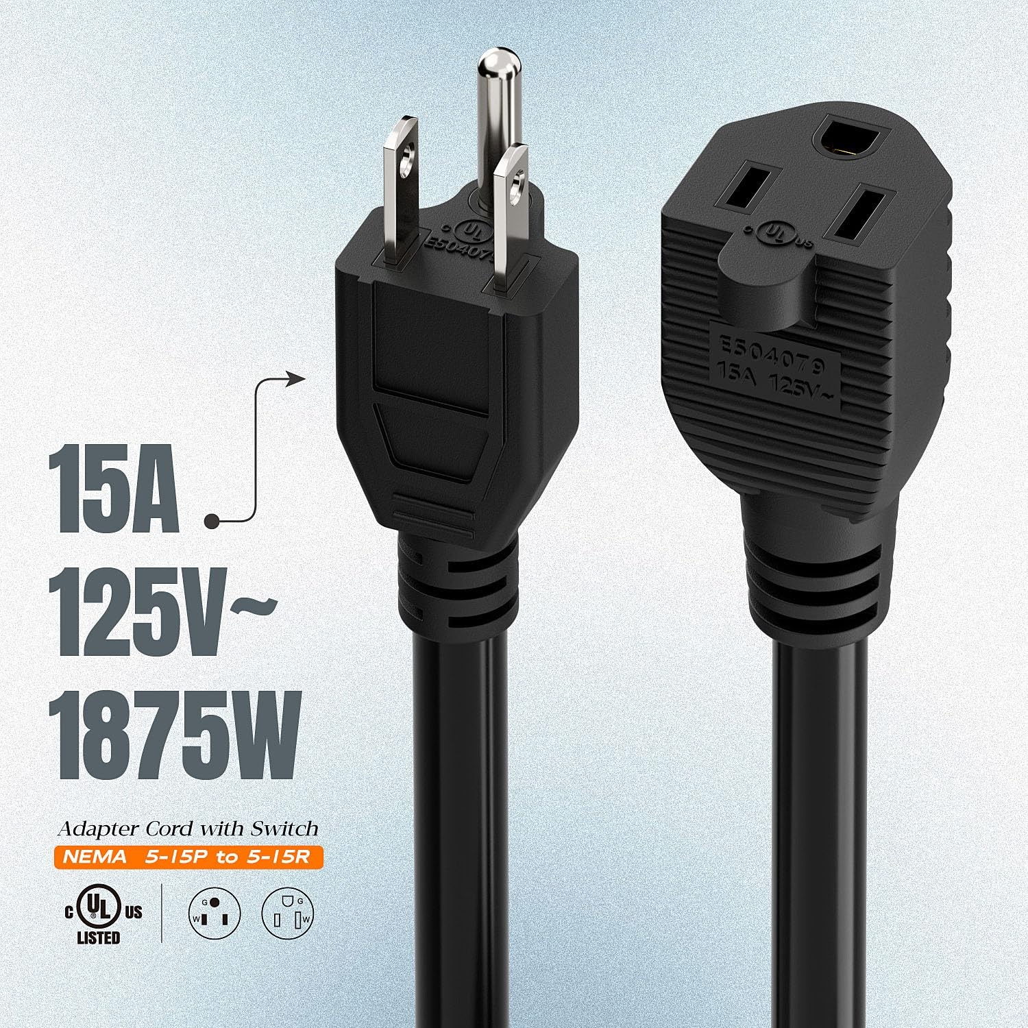 Inline On/Off Switch Extension Cord, 3-Prong Household Switchable Power Cords…