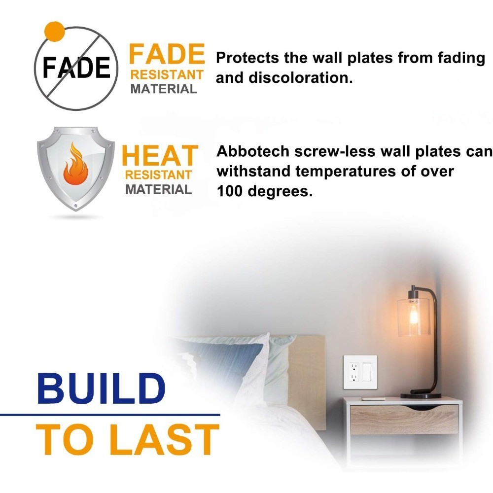 2-Gang Screwless Decorator Wall Plates, Safe Standard Size Outlet Cover,