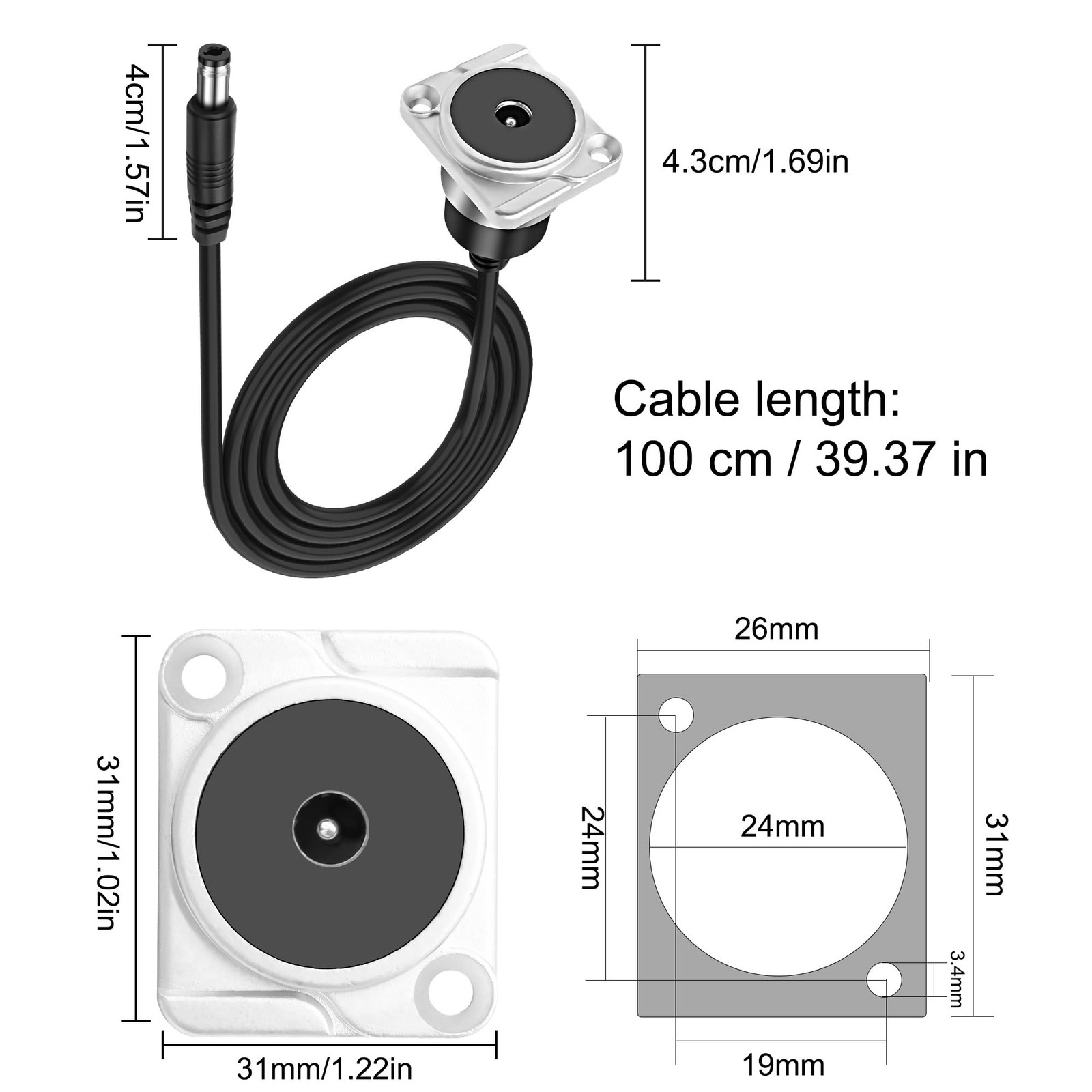 D-DC 5.5mmx2.1mm Panel Mount Power Extension Cable DC5521 Female to Jack Plug…
