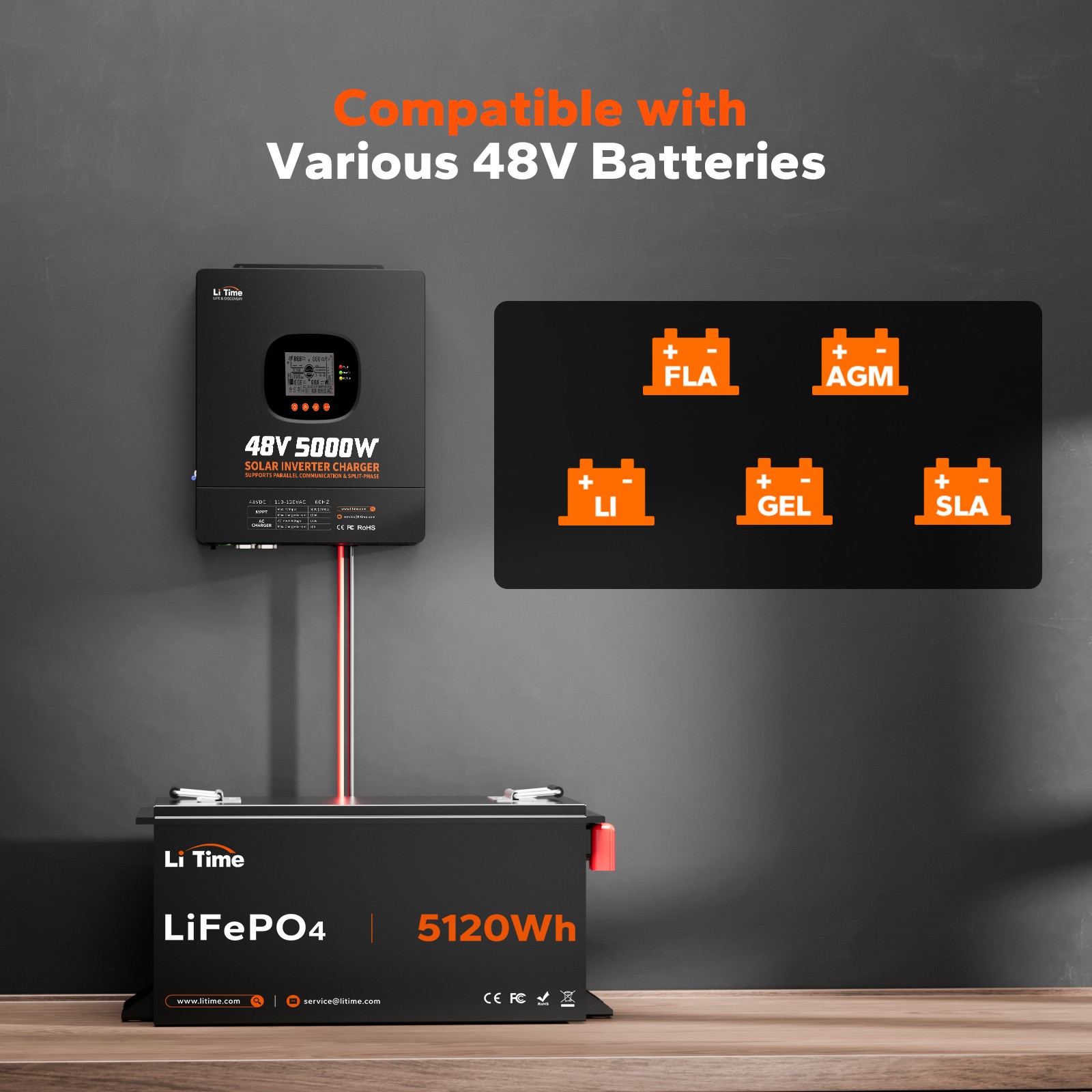 LiTime 48V 5KW Split Phase 3 In One Solar Inverter Charger For Home UPS off-grid