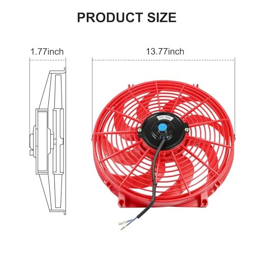 New 14″ Inch Universal Slim Fan Push Pull Electric Radiator 14 Inch Red