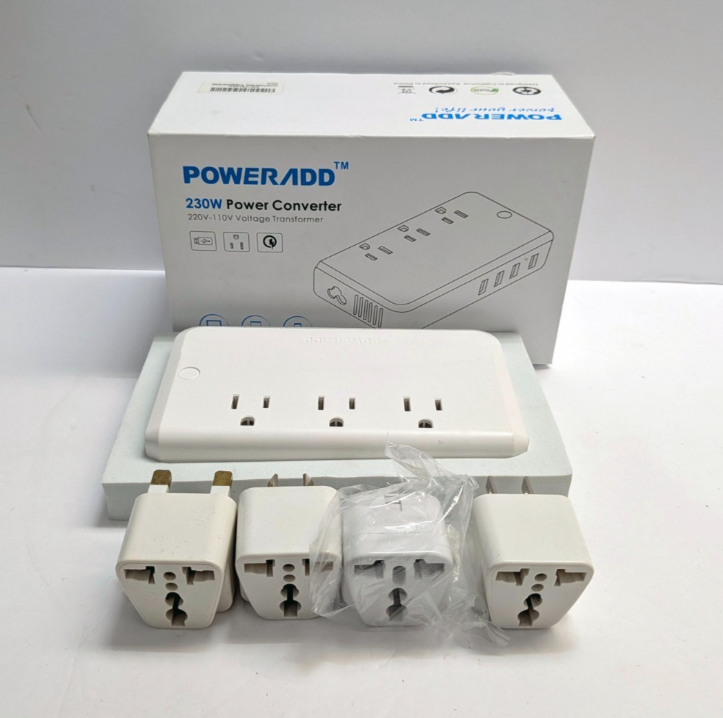 PowerAdd 230W Voltage Converter 220V-110V Step Down Transformer + 4 Adapters