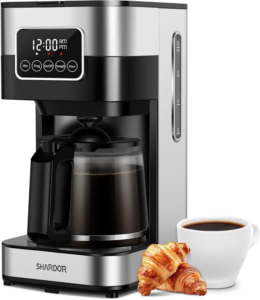 SHARDOR 10-Cup Programmable Coffee Maker, Regular & Strong Brew Drip Coff…