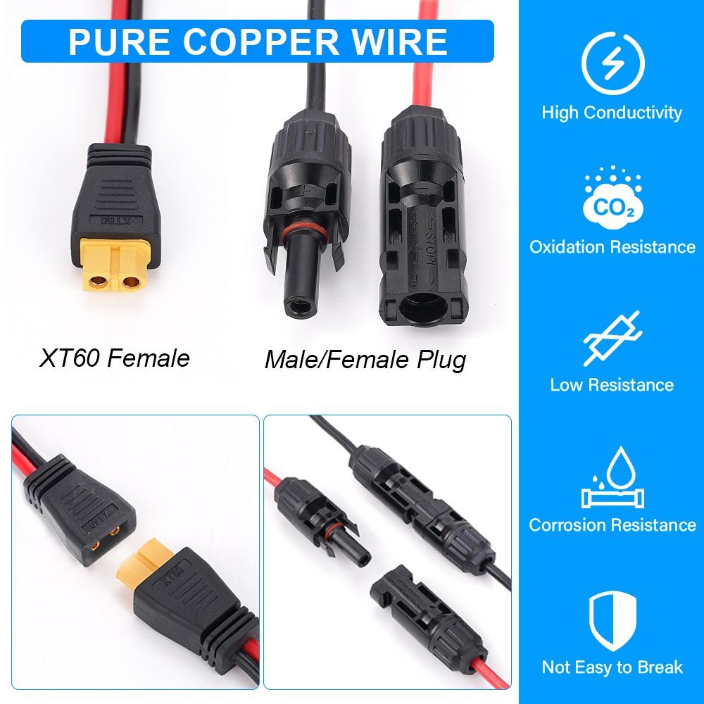 12 AWG XT60 Female to Solar Connector Extension Cable Wire for Solar Generator