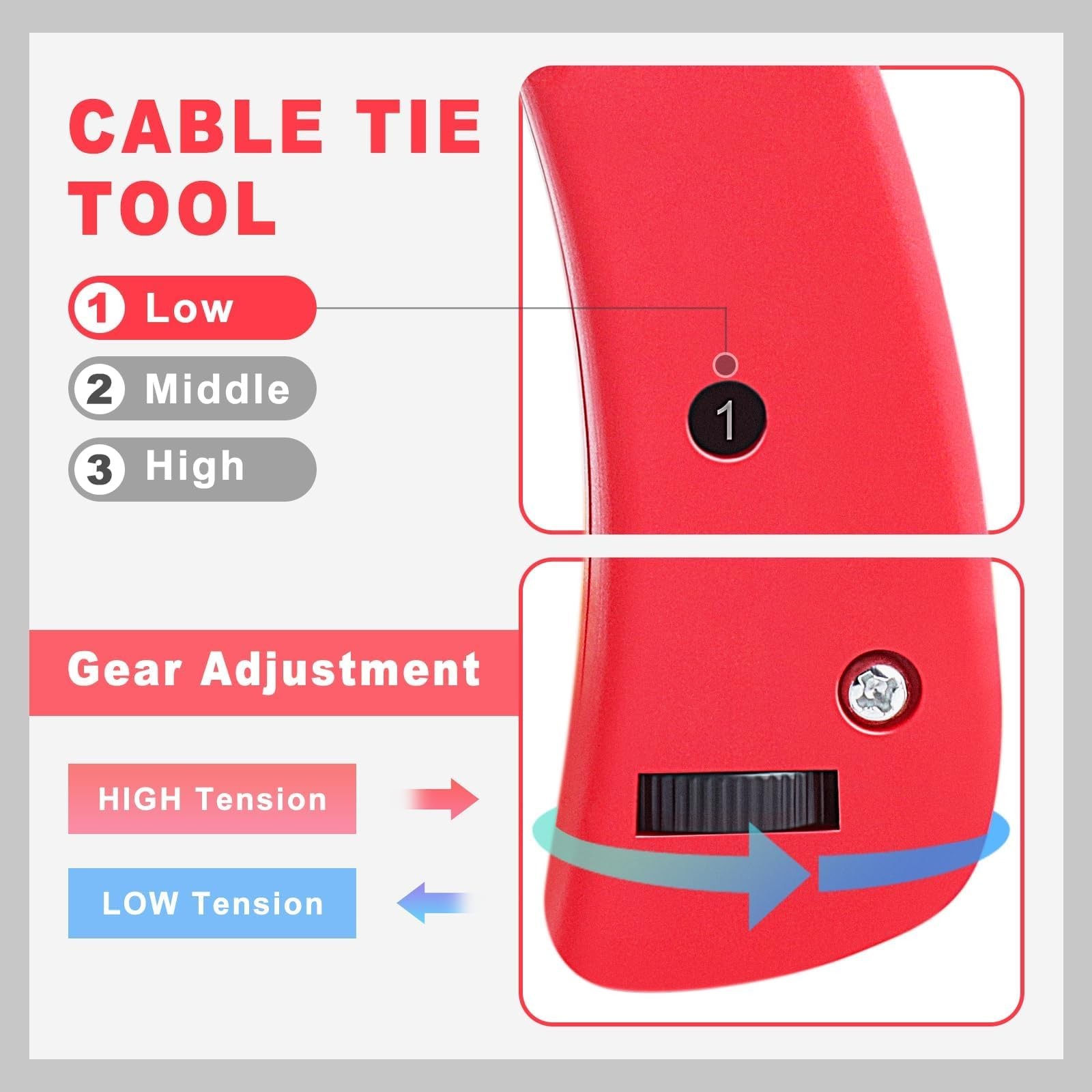 Yangoutool Ergonomic Cable Tie Gun: Hand-Operated Zip Tool with 1-3 Red