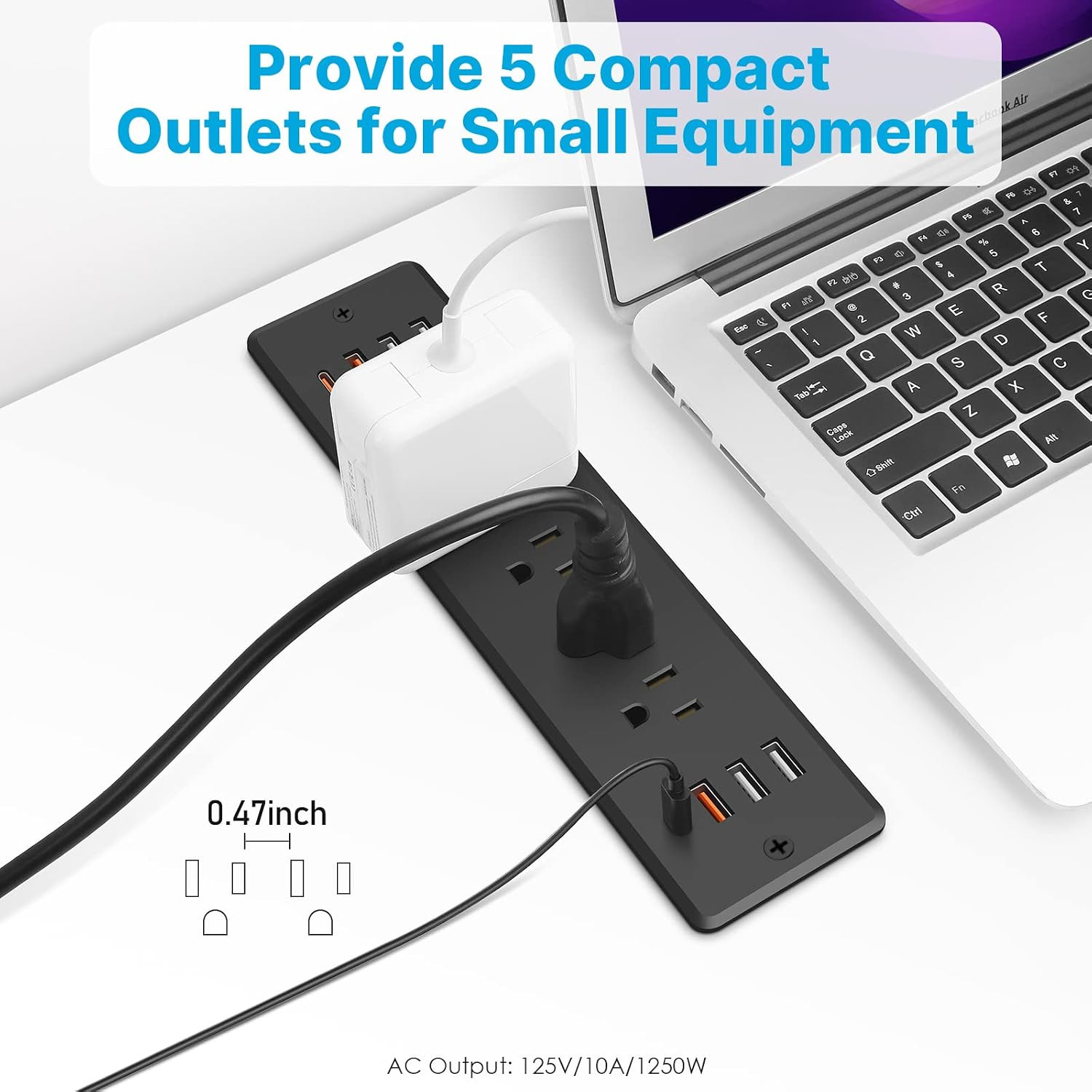 CCCEI Recessed Power Strip 5 Outlets with USB-A and USB-C Ports, Furniture Desk