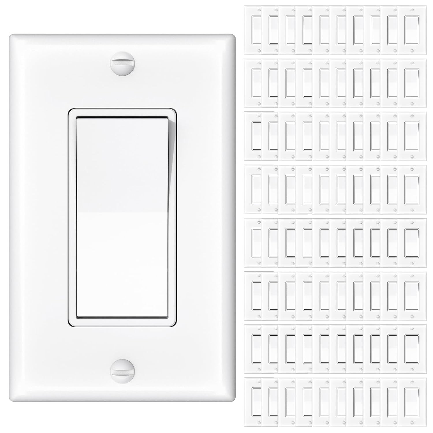50 Pack Single Pole Light Switch with Wall Plate, UL Listed, 15A 120/277V, On/Of