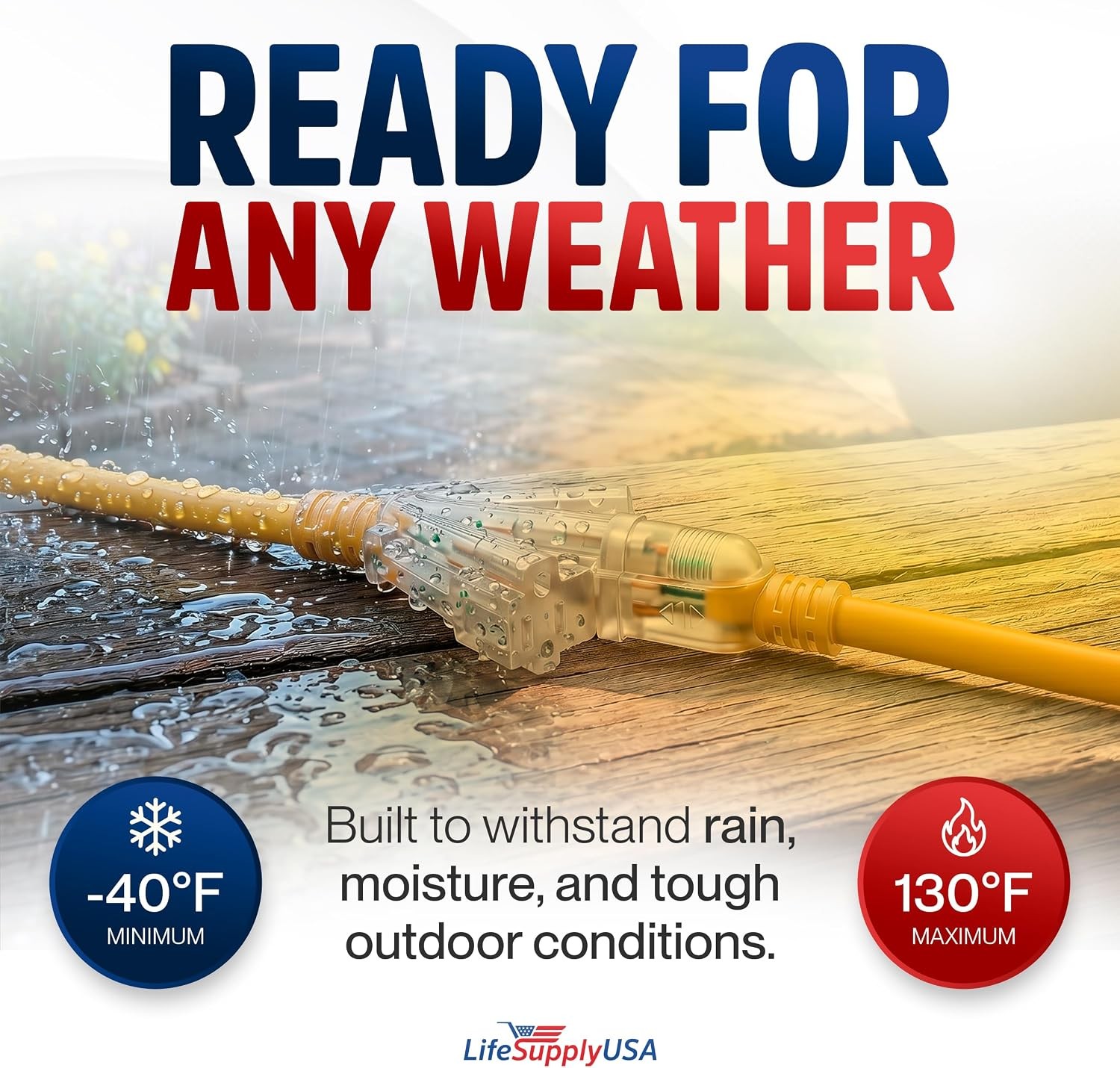 100ft Outdoor/Indoor Extension Cord 3-Outlet 12/3 Gauge Extra 3 Prong SJTW