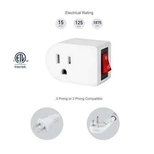 Grounded Outlet with on off Switch (3 Pack), Single Power Adapter Outlet 15A 187