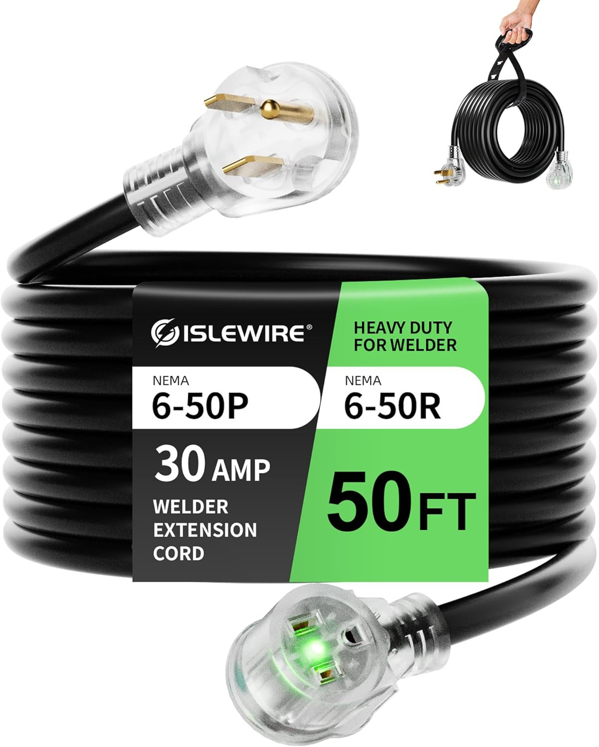50Ft 250V Welder Extension Cord, 10 Gauge Heavy Duty Outdoor Welding Cord with L