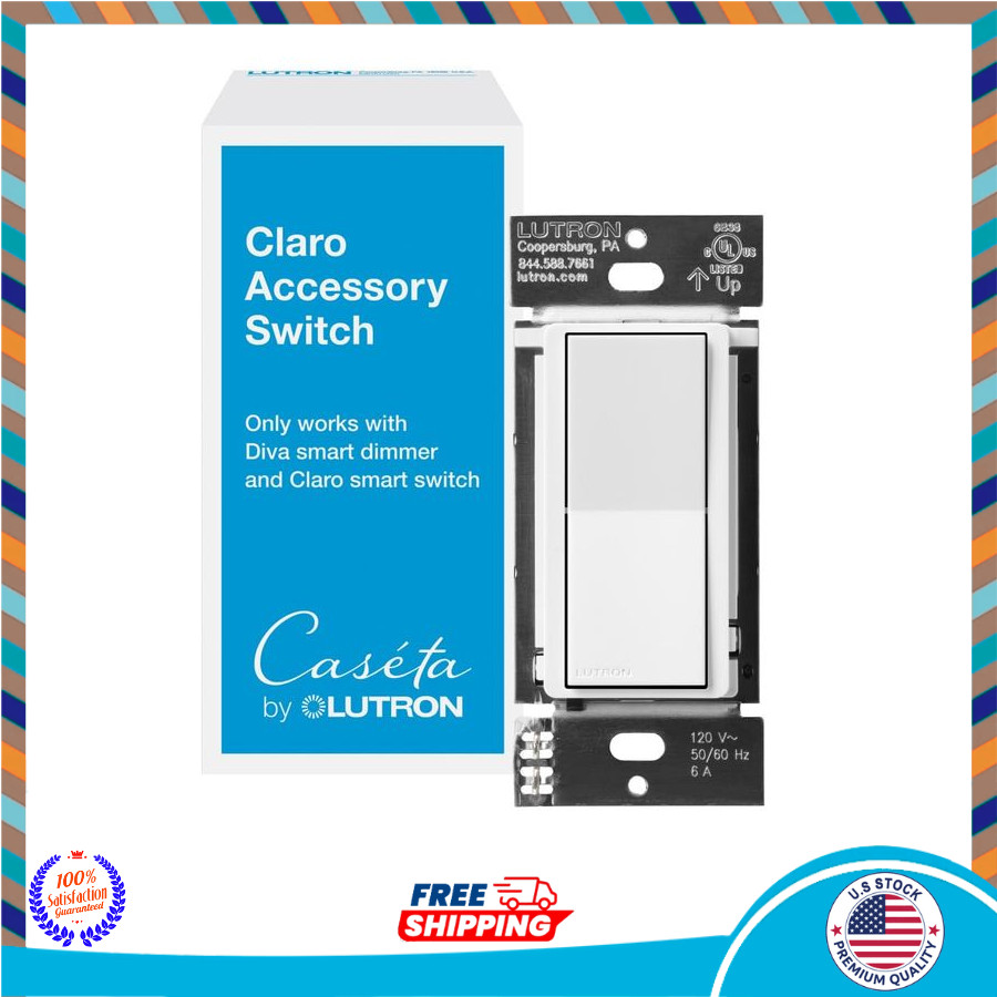 Lutron Caseta Claro Accessory Switch 3 Way for Diva Claro Smart White