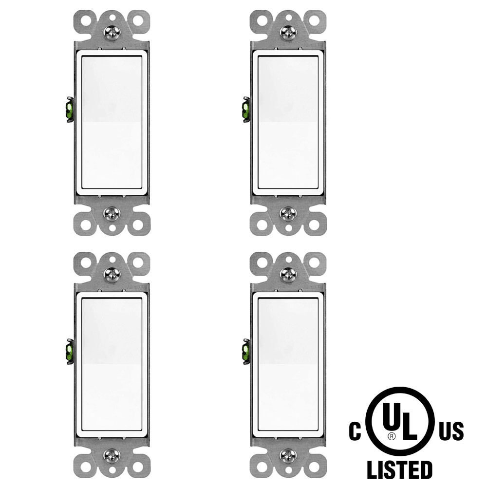 In Wall Decorator ON/OFF Paddle Rocker Light Switch Single Pole White 4 Pack UL