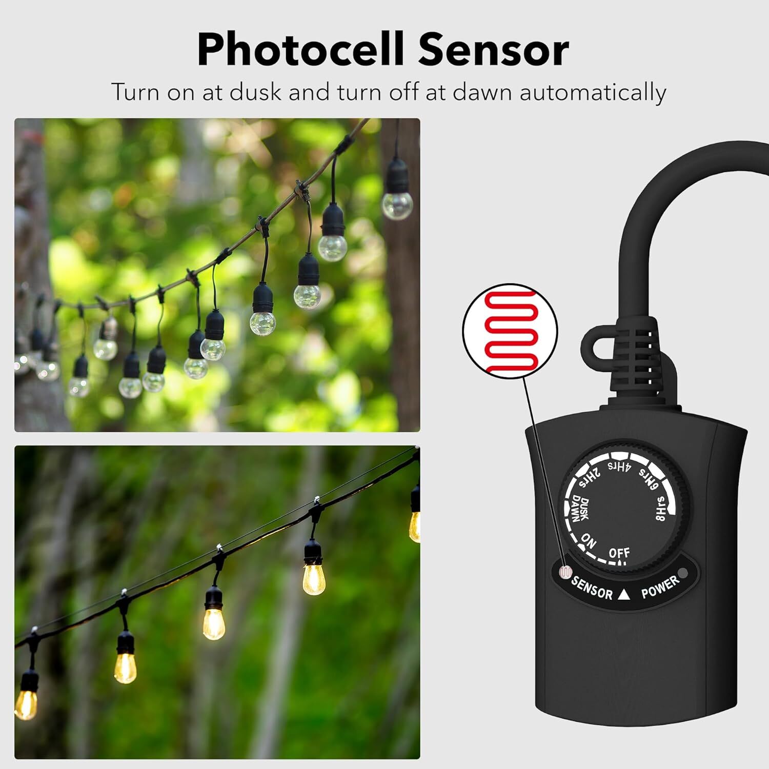 HBN Outdoor Light Timer Weatherproof Photocell Dusk to Dawn Light Sensor Timer
