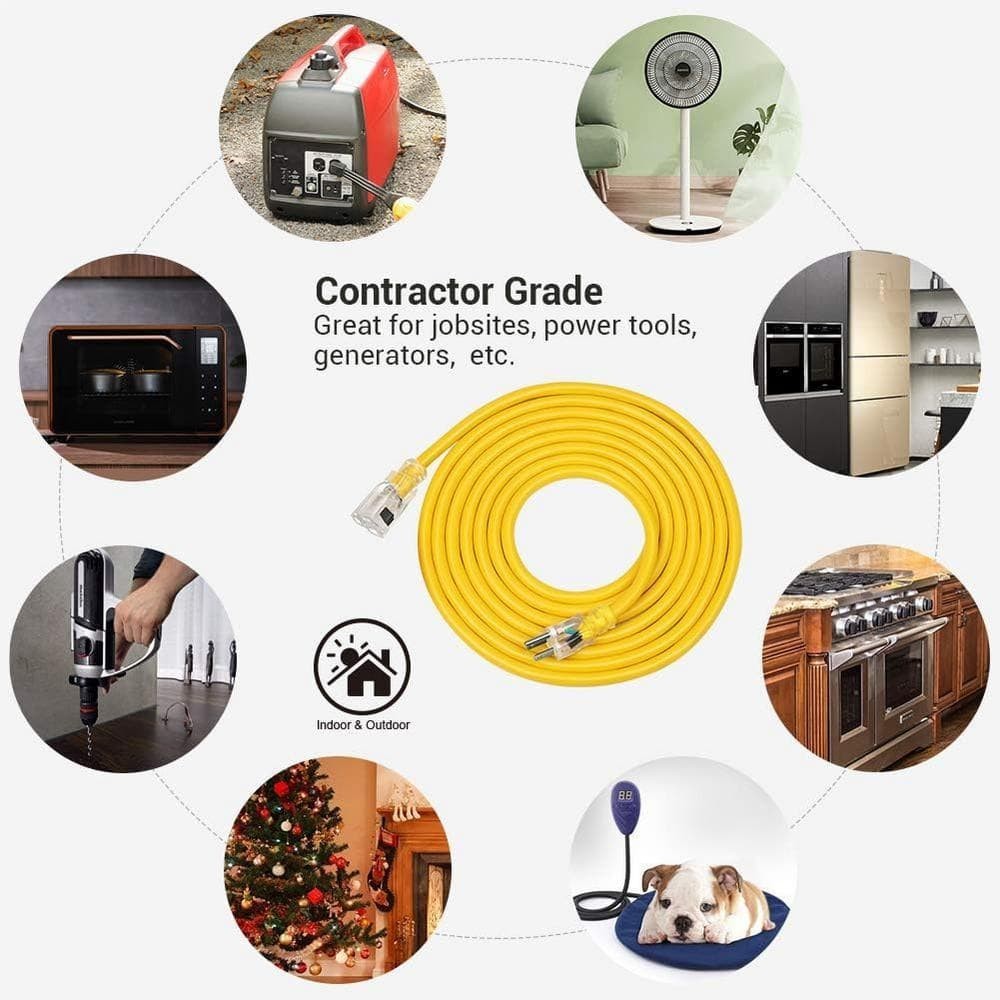 15 Ft. 12/3 Gauge SJTW Indoor/Outdoor Extension Cord with Lock, Yellow, ETL List