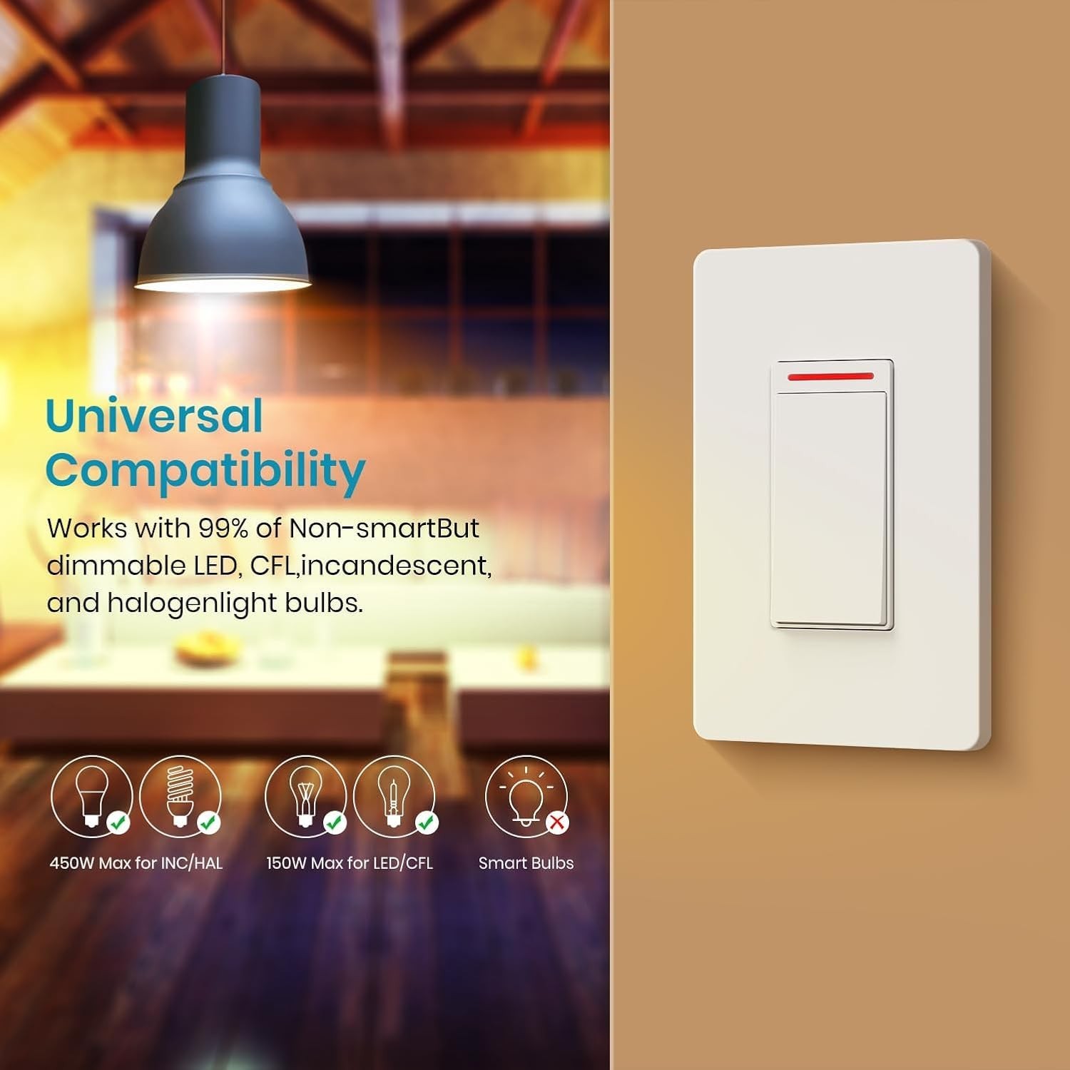 Smart Light Switch 2 Gang Single-Pole Switch 2024 New Model 10A, Works with S…