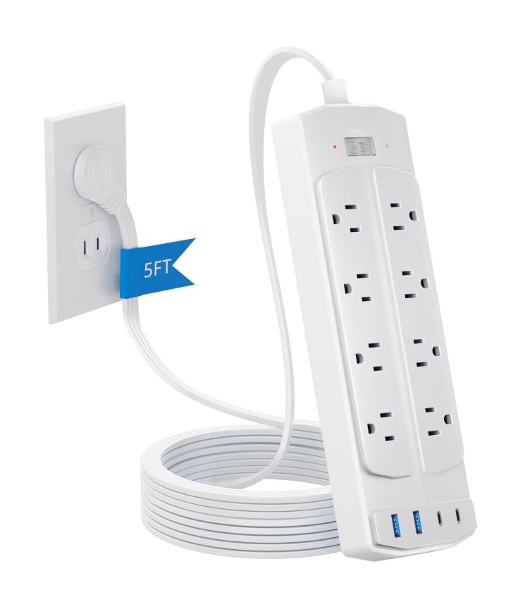 2 Prong to 3 Prong Adapter, 5FT Power Strip, 8 AC Outlets, 4 USB, Surge Prote…