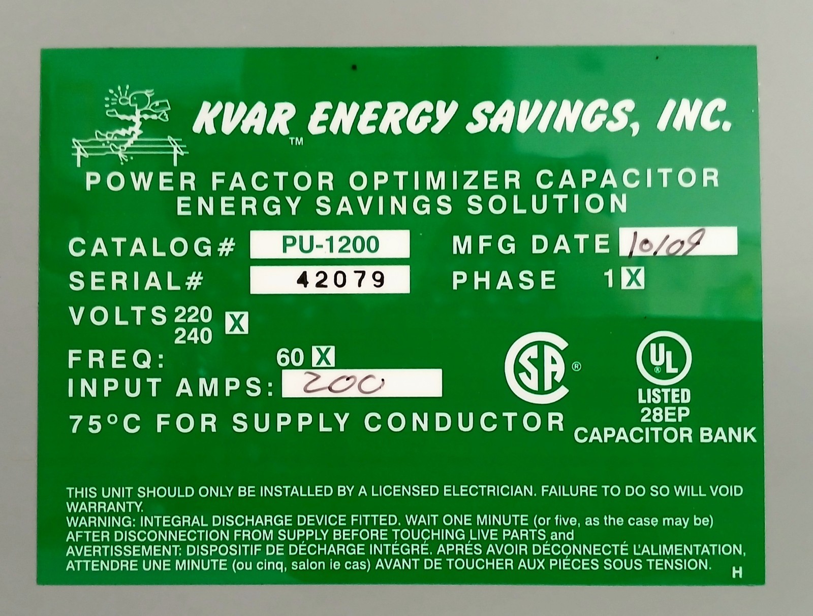 KVAR 1200 200 Amp Electric Energy Saver Home Surge Protector Box NEW