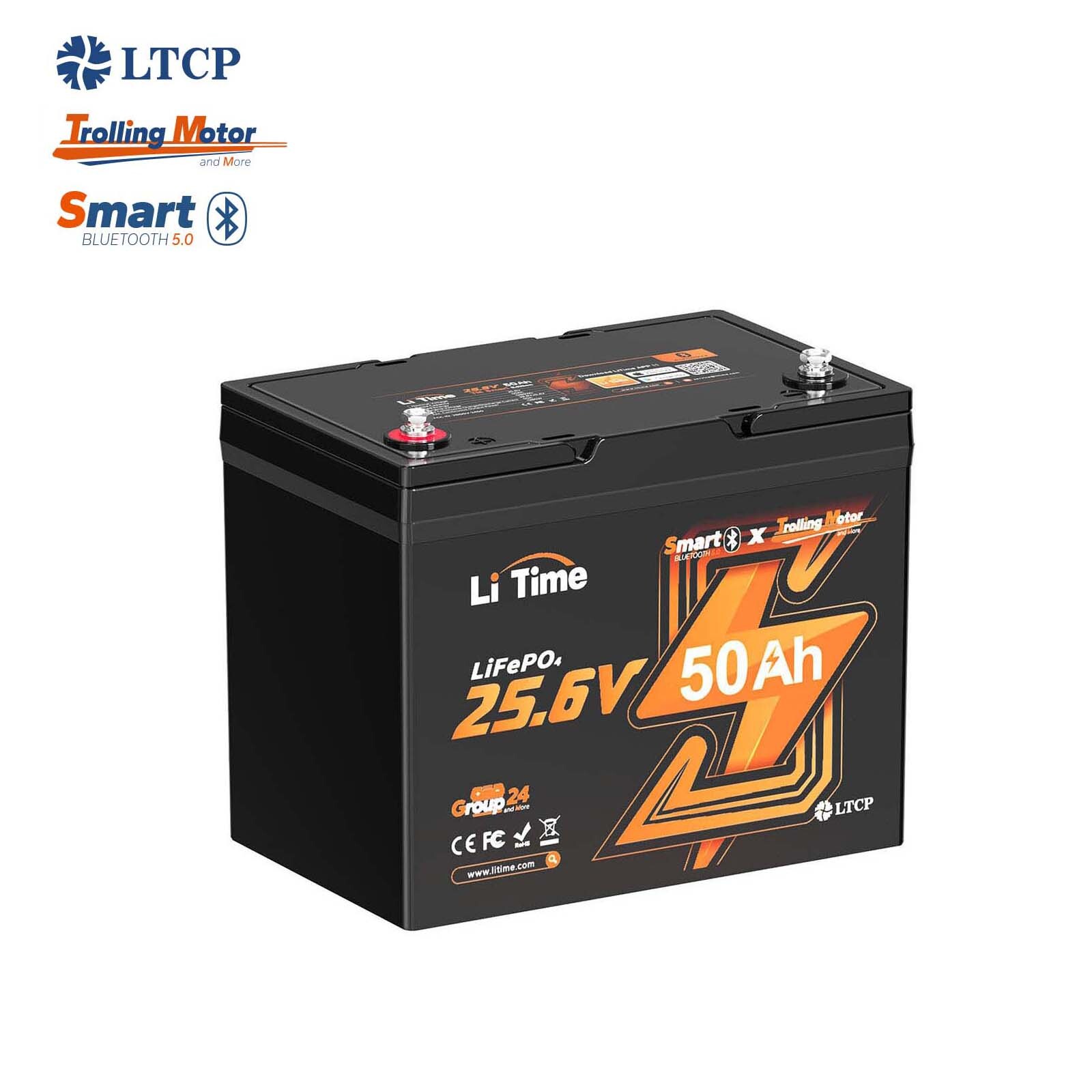 Refurbished LiTime 24V 50Ah TM Bluetooth LiFePO4 Lithium Battery For Marine Boat