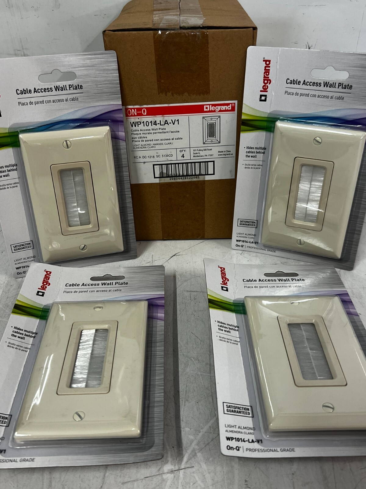 CASE OF 4 Legrand On-Q Light Almond Cable Access Wall Plates WP1014-LA-V1