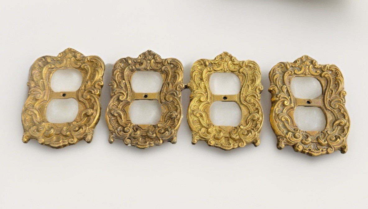 Victorian-style hammered brass single & duplex outlet & switch cover plates