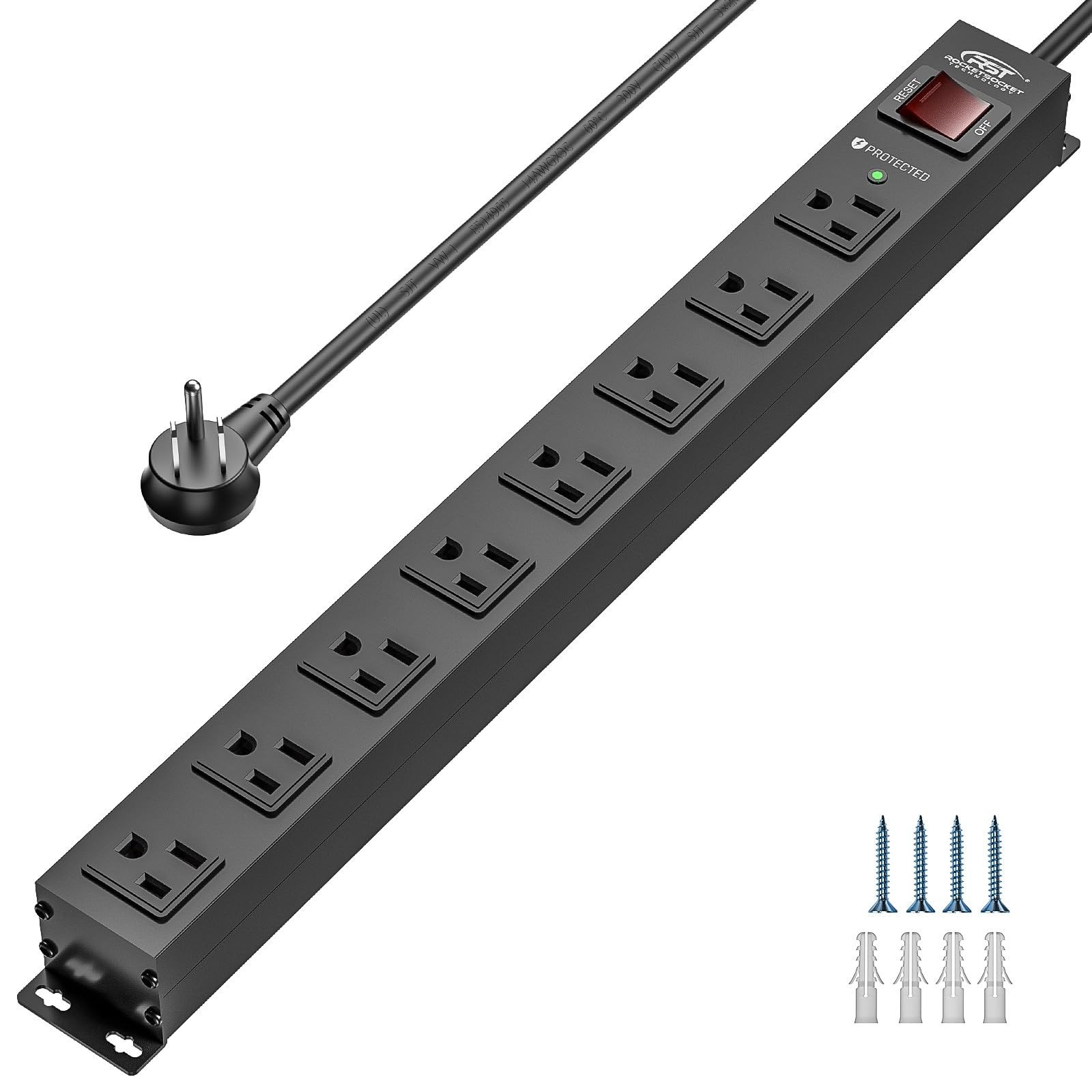 CRST 8 Outlet Heavy Duty Power Strip with 2100J Surge Protector 6FT Cord