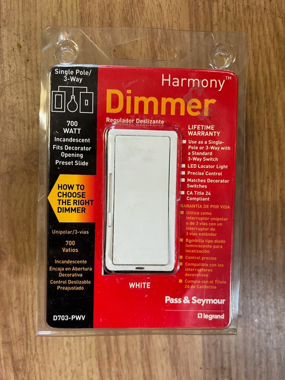 Harmony Slide Dimmer House On Off Switch Single Pole or 3-Way 700W Incandescent