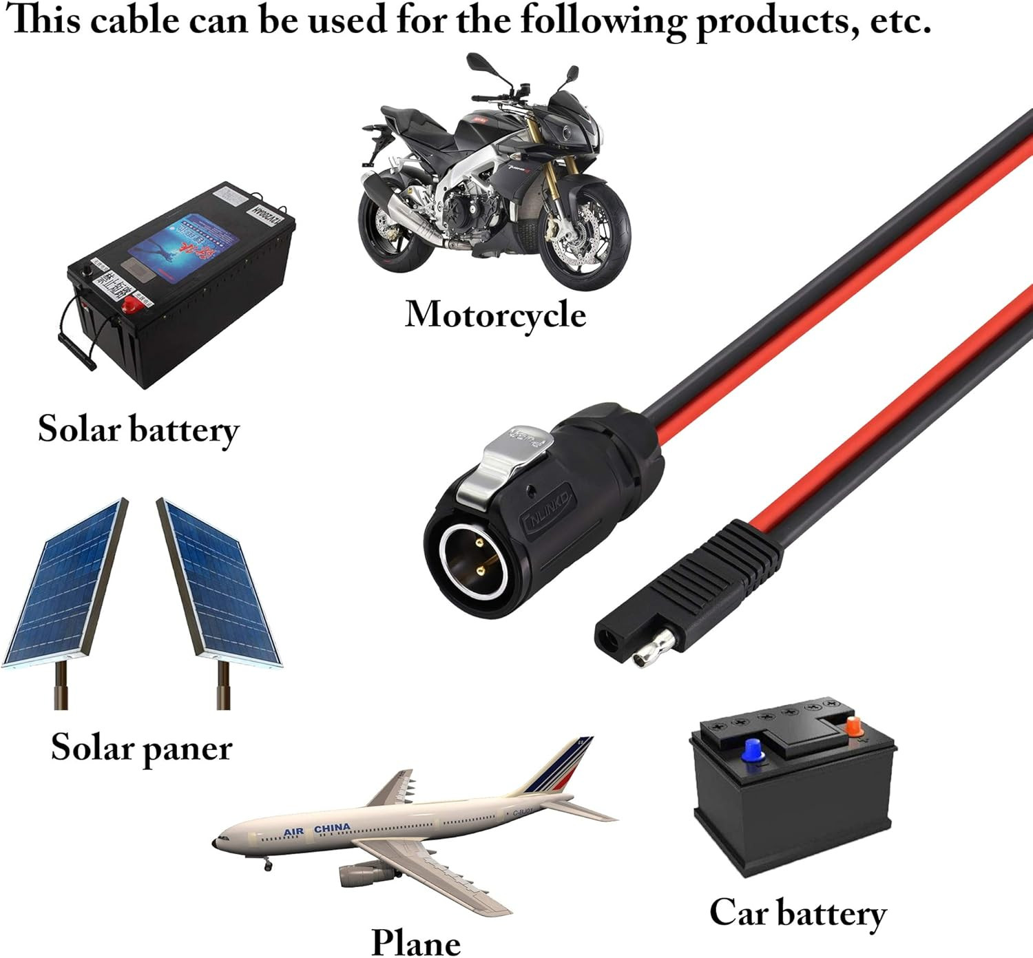 2 Pin Power Industrial Circular Connector to SAE Cable for Solar Panel Suitcase
