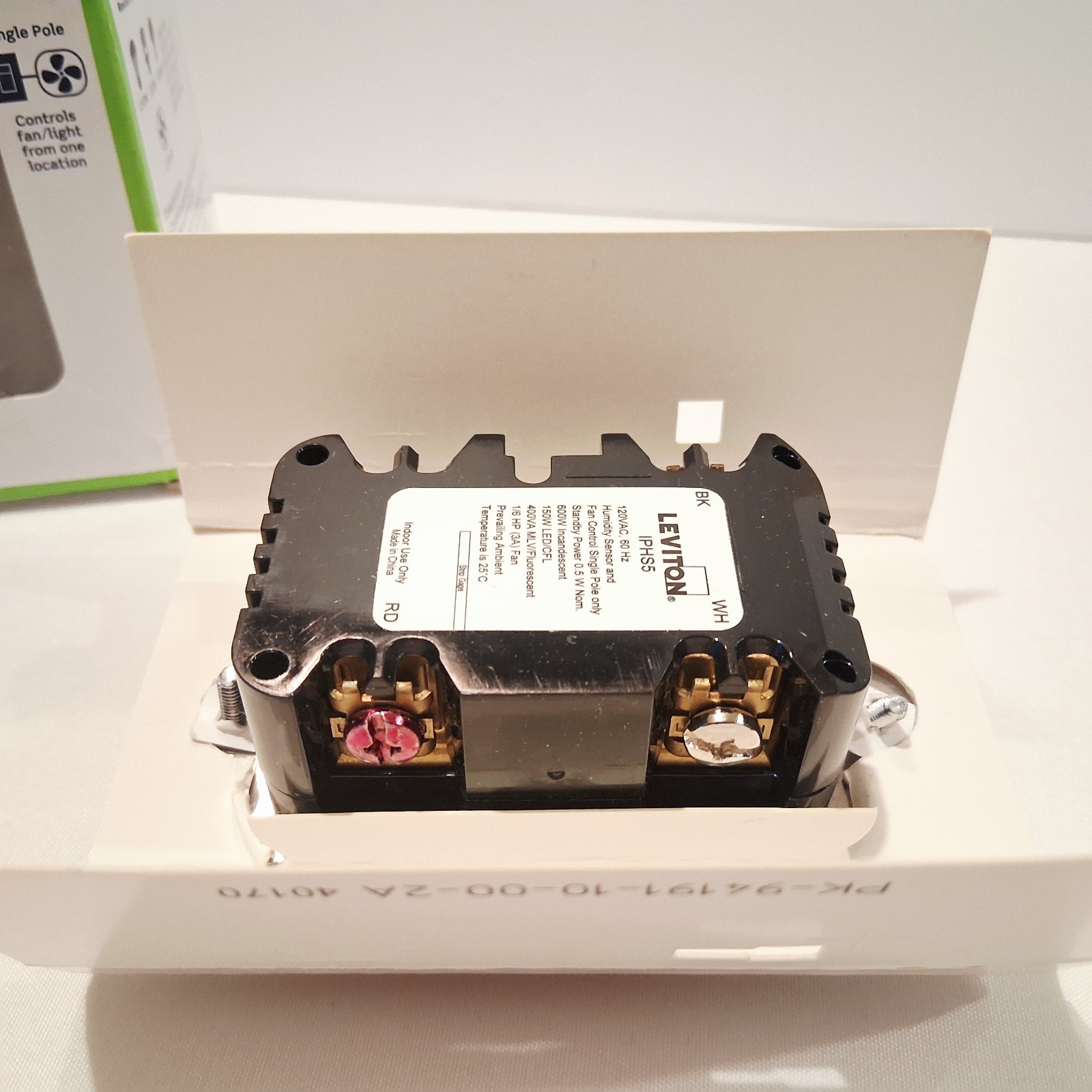 Leviton IPHS5-1LI Humidity Sensor Fan Control Ivory Single Pole Open Box