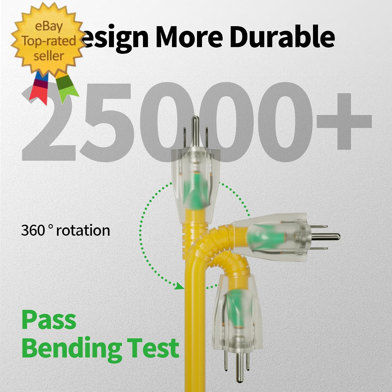 6 Ft 10AWG Outdoor Extension Cord Waterproof Heavy Duty 10 Gauge 3 Prong, Flexib