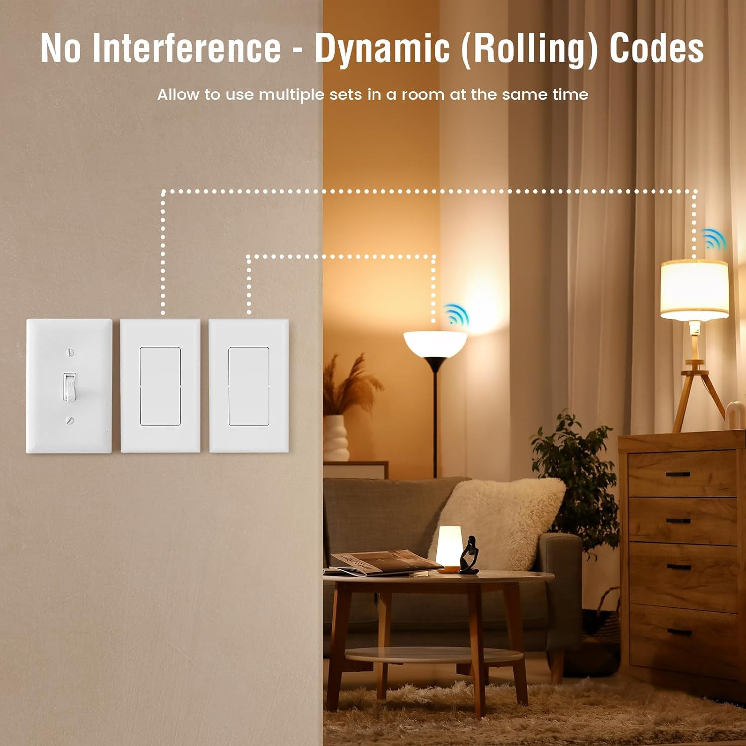 Wireless Wall Switch Remote Control Outlet, No Wiring, 100Ft RF