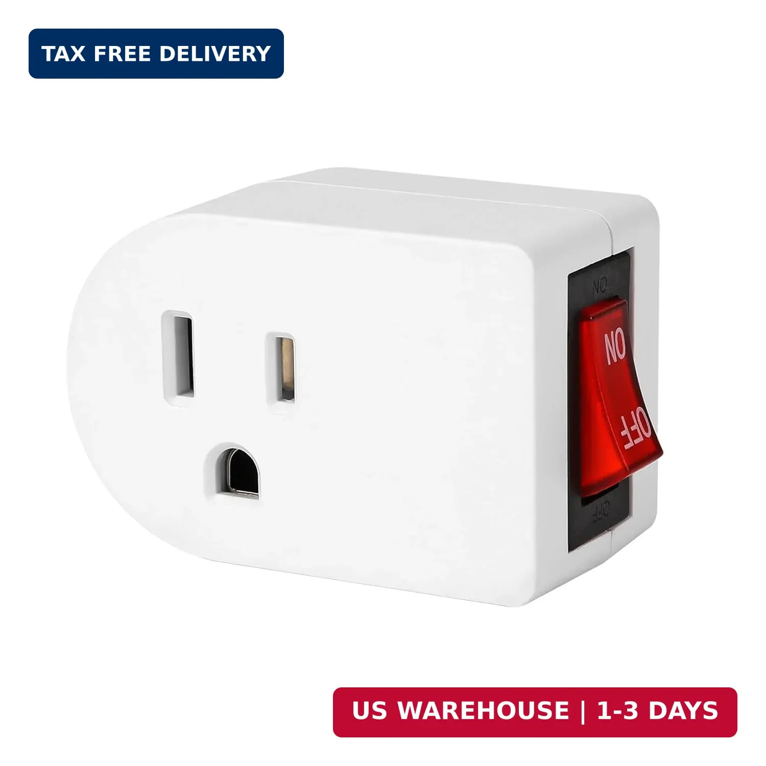 Grounded Wall Tap Adapter Single Outlet Power Switch 15A 1875w 3 Prong White ETL