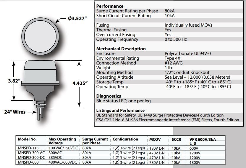MidNite Solar MNSPD-600 Surge Arrestor, Surge Protection Device
