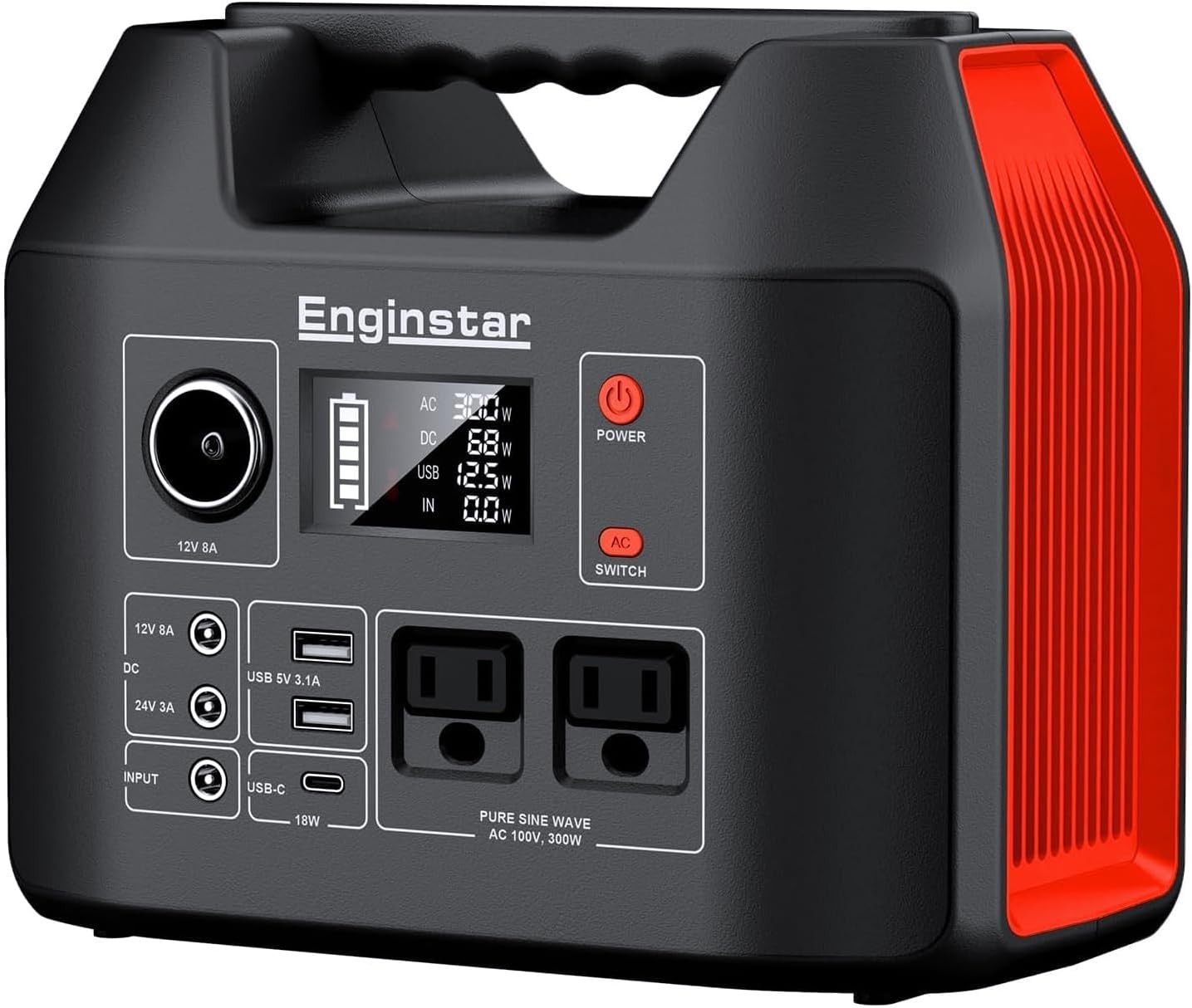 EnginStar Portable Power Station 300W 296Wh Battery Bank with 110V Pure Sine Wav
