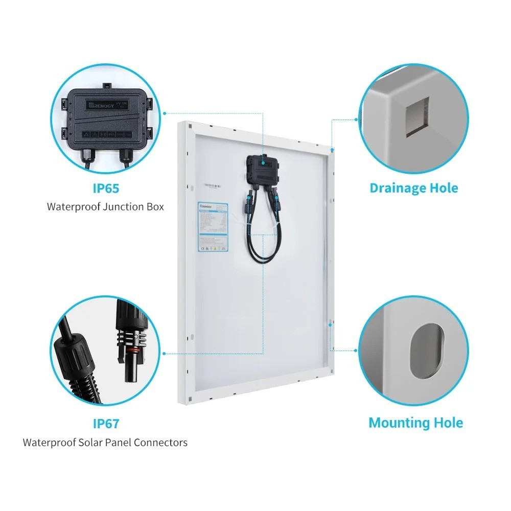 50W 12V Monocrystalline Solar Panel High Efficiency RV Marine Charger