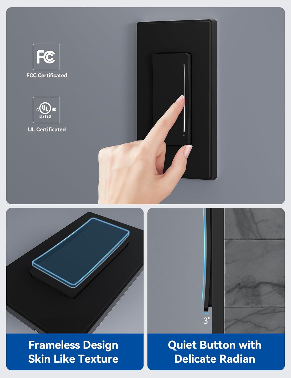 Smart Dimmer Light Switch DTR30, Single Pole or 3 Way, 2.4Ghz Wi-Fi Touch Dimmer