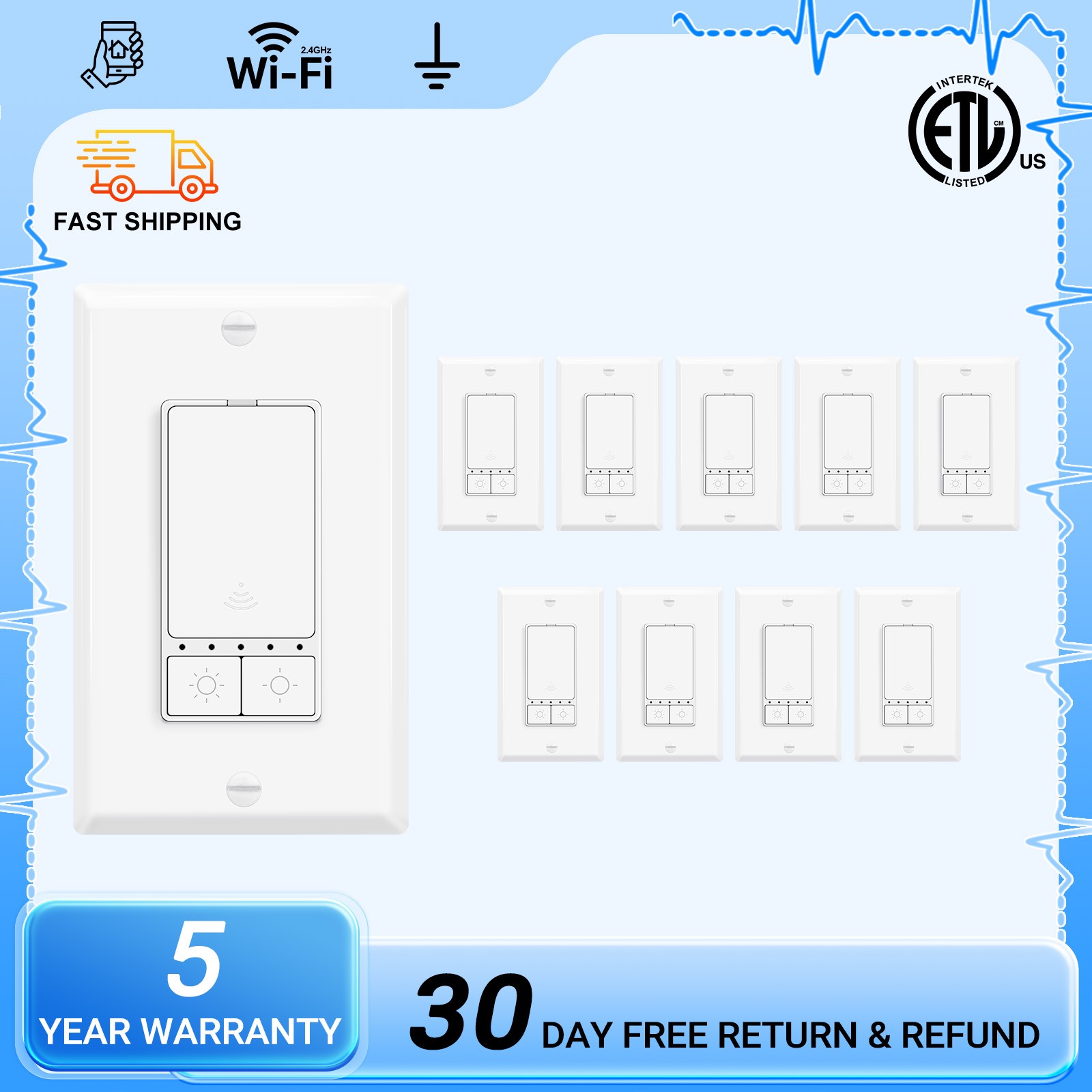 10× Smart Dimmer Switch for Dimmable LED CFL Incandescent WiFi Alexa Google Home