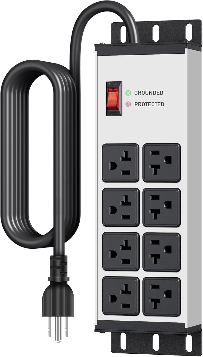 Heavy Duty Surge Protector Power Strip 4800J, Garage Metal 8 Outlets 20 Amp 12 G