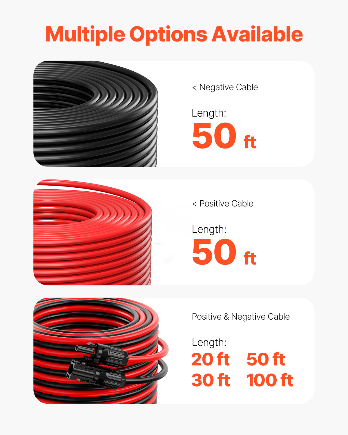 50FT Solar Panel Extension Wire with Female & Male Connectors 10AWG 1 Pair