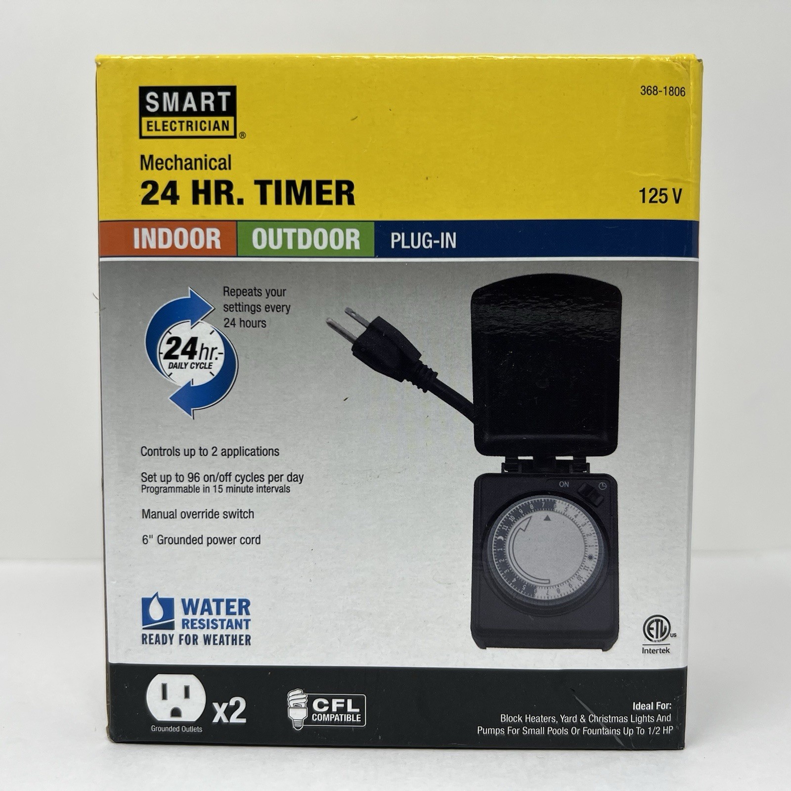 24 Hr Timer indoor outdoor Plug in Water Resistant Smart electrician 125V/ 60Hz