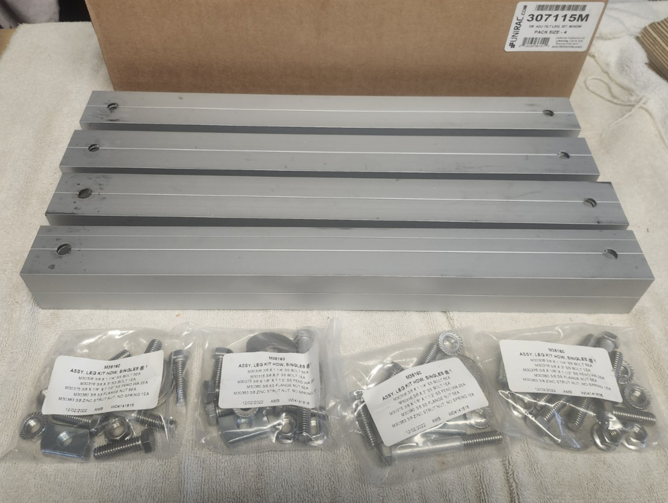 Lot: 4 New Unirac 307115M Solar Panel SM Adjustable Tilt Leg 30″ w/ Hardware