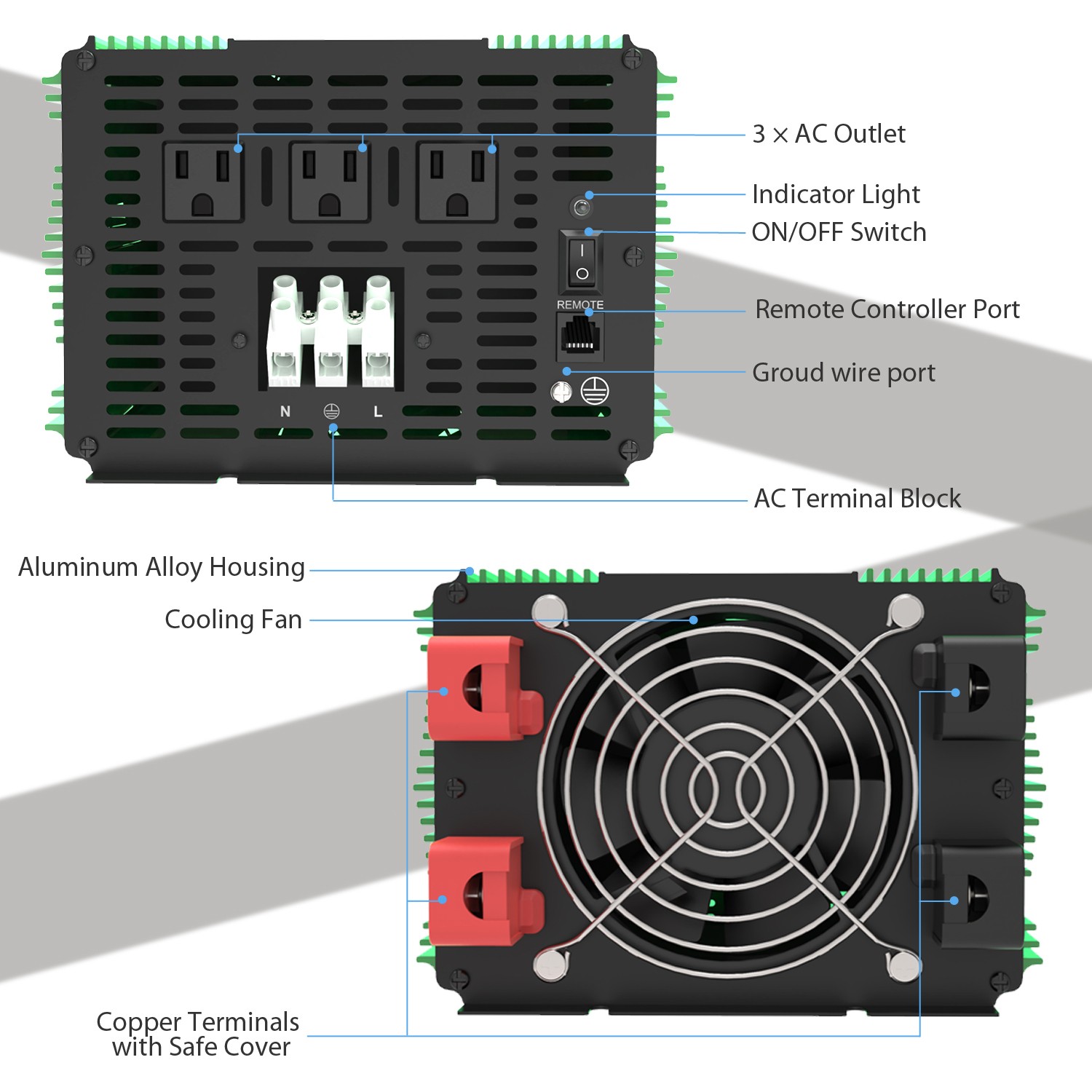 EDECOA 3000W Pure Sine Wave Power Inverter 12V 110V 120V Home Garden RV Solar