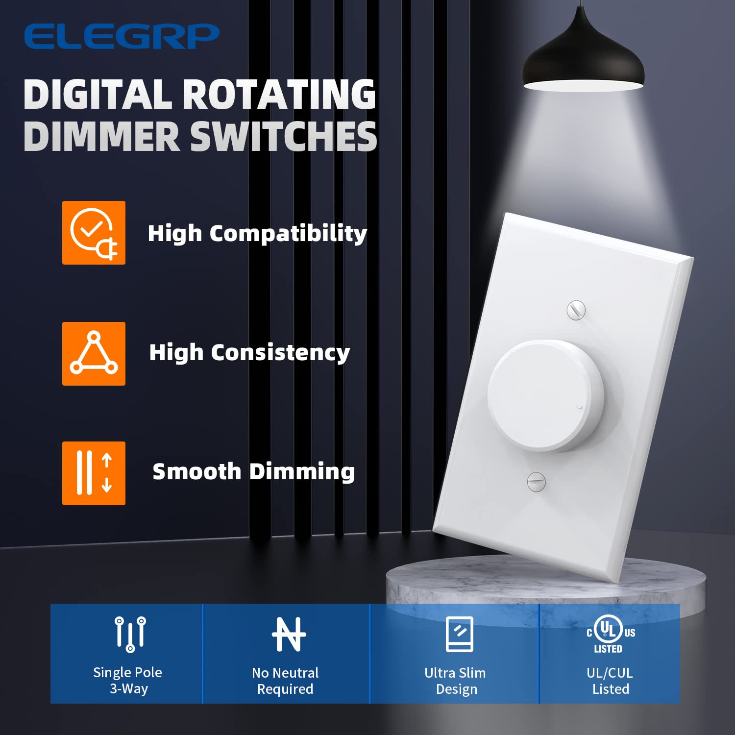 Digital Rotating Dimmer Switch for Dimmable LED, CFL and Incandescent Light Lamp